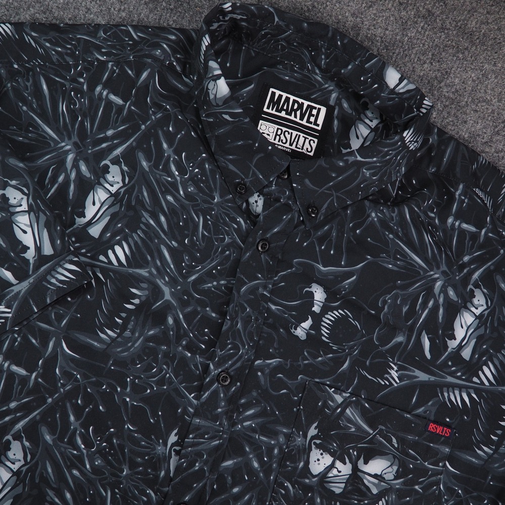 RSVLTS Marvel Shirt Men 2XL Venom Symbiote Black Graphic Button Down SS